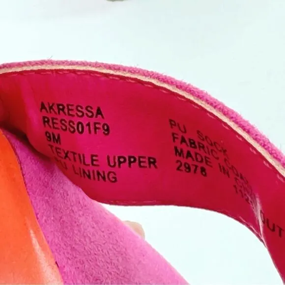 Anne Klein Ressa Fuschia Orange Strappy Chunky Block Heel Sandals Shoes 9