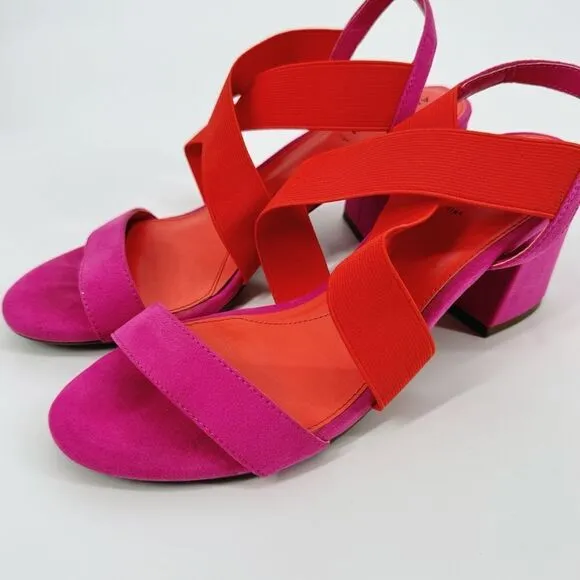 Anne Klein Ressa Fuschia Orange Strappy Chunky Block Heel Sandals Shoes 9