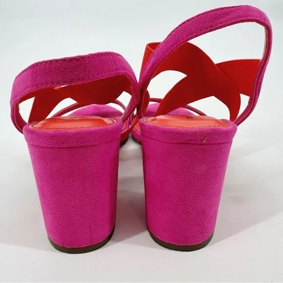 Anne Klein Ressa Fuschia Orange Strappy Chunky Block Heel Sandals Shoes 9