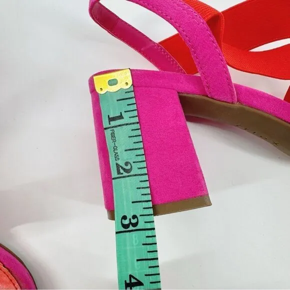 Anne Klein Ressa Fuschia Orange Strappy Chunky Block Heel Sandals Shoes 9