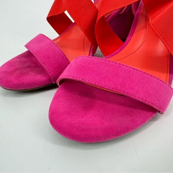 Anne Klein Ressa Fuschia Orange Strappy Chunky Block Heel Sandals Shoes 9