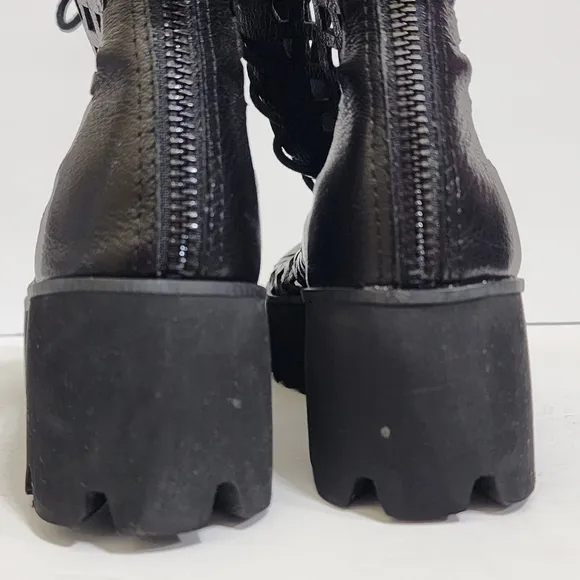 anthropologie ALL BLACK OT Perf Flatform Camper Shoes Open Toe  Lace Up 6.5