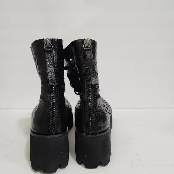 anthropologie ALL BLACK OT Perf Flatform Camper Shoes Open Toe  Lace Up 6.5
