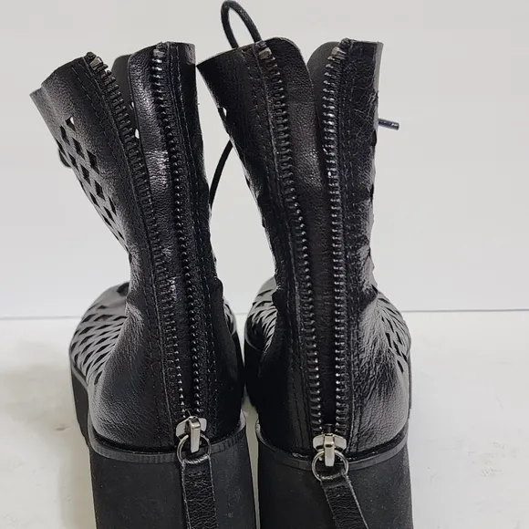 anthropologie ALL BLACK OT Perf Flatform Camper Shoes Open Toe  Lace Up 6.5