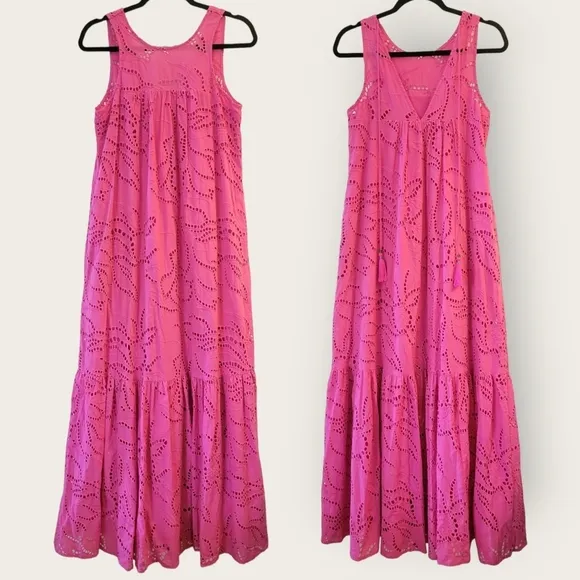 ANTHROPOLOGIE by MAEVE Belrose Eyelet Maxi Dress Barbie Pink Dress Size XS