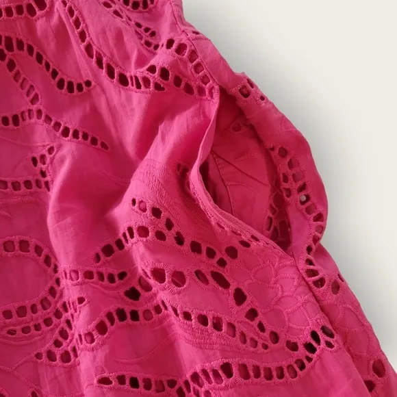 ANTHROPOLOGIE by MAEVE Belrose Eyelet Maxi Dress Barbie Pink Dress Size XS