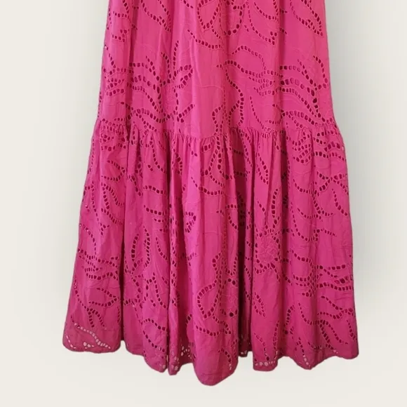 ANTHROPOLOGIE by MAEVE Belrose Eyelet Maxi Dress Barbie Pink Dress Size XS