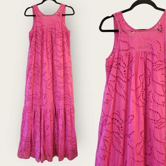 ANTHROPOLOGIE by MAEVE Belrose Eyelet Maxi Dress Barbie Pink Dress Size XS