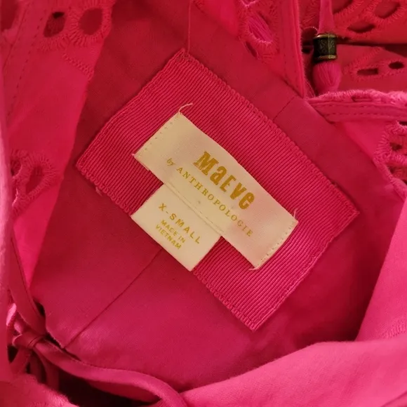 ANTHROPOLOGIE by MAEVE Belrose Eyelet Maxi Dress Barbie Pink Dress Size XS