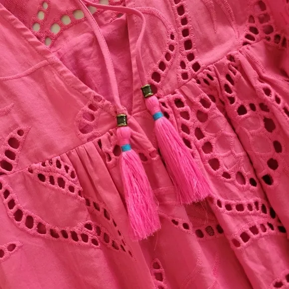 ANTHROPOLOGIE by MAEVE Belrose Eyelet Maxi Dress Barbie Pink Dress Size XS