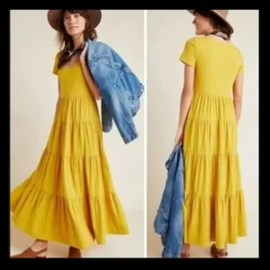 Anthropologie Maeve Gillian Tiered Maxi Dress in Honey Sz XS