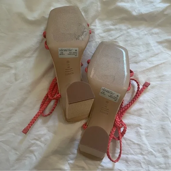 ANTHROPOLOGIE Schutz Hina Coral Daisy Strappy Square Toe Block Heel Sandals 9