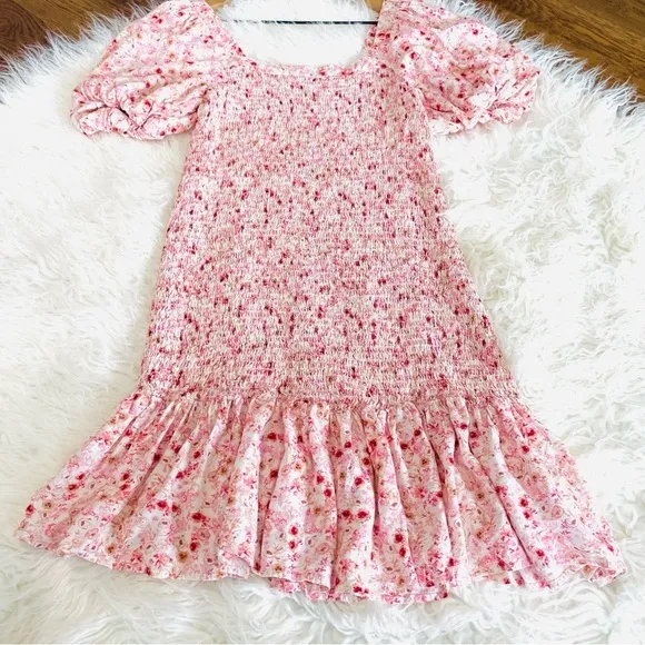 ANTHROPOLOGIE Smocked Floral Mini Dress Another Love Size Petite Medium