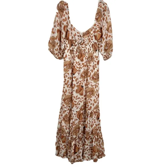 Anthropologie Tiered Floral Maxi Floral Dress Sweetheart Keyhole Bohemian S