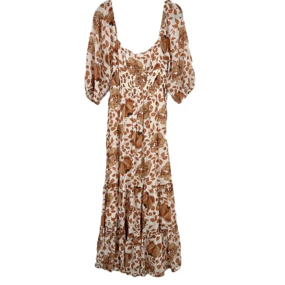 Anthropologie Tiered Floral Maxi Floral Dress Sweetheart Keyhole Bohemian S