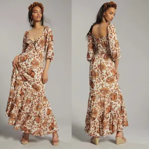 Anthropologie Tiered Floral Maxi Floral Dress Sweetheart Keyhole Bohemian S