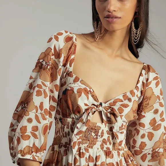 Anthropologie Tiered Floral Maxi Floral Dress Sweetheart Keyhole Bohemian S
