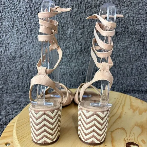 Anthropologie Tabitha Block Heel Shoe Women 8.5 Ankle Wrap Strap Open Toe Brazil