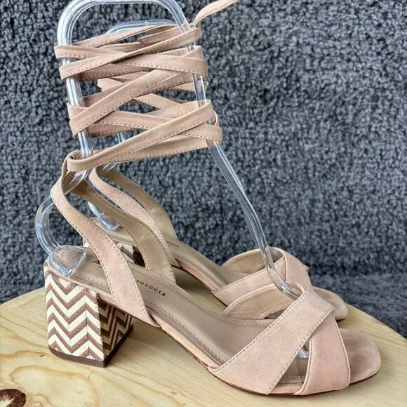 Anthropologie Tabitha Block Heel Shoe Women 8.5 Ankle Wrap Strap Open Toe Brazil