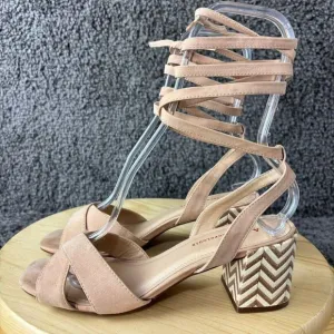 Anthropologie Tabitha Block Heel Shoe Women 8.5 Ankle Wrap Strap Open Toe Brazil