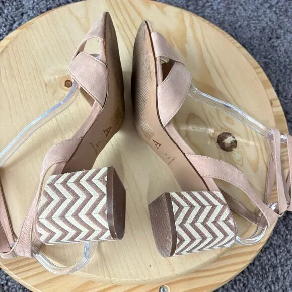 Anthropologie Tabitha Block Heel Shoe Women 8.5 Ankle Wrap Strap Open Toe Brazil