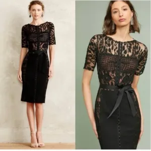 Anthropology Byron Lars Beguile Black Carissima Floral Lace Sheath Dress Sz 6