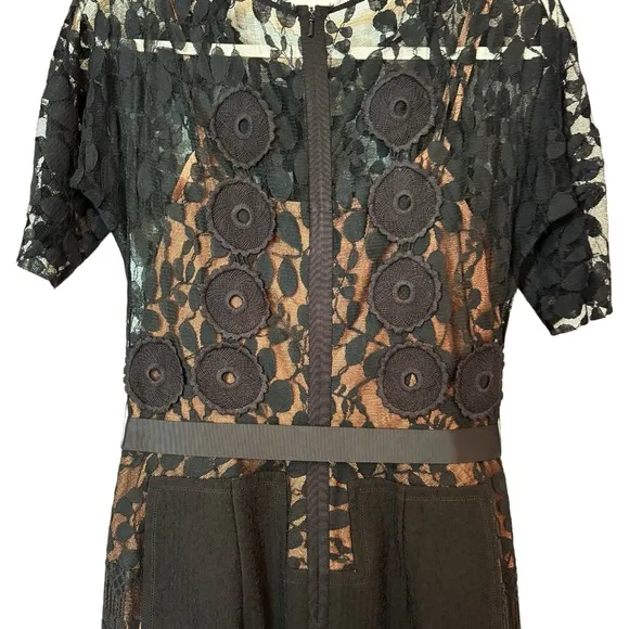 Anthropology Byron Lars Beguile Black Carissima Floral Lace Sheath Dress Sz 6