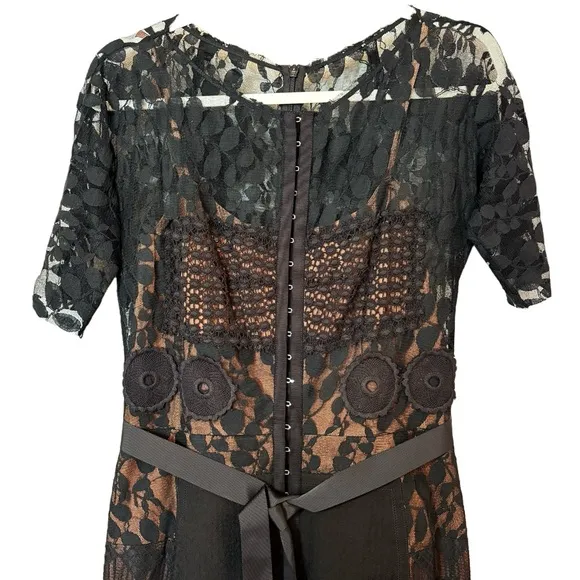 Anthropology Byron Lars Beguile Black Carissima Floral Lace Sheath Dress Sz 6