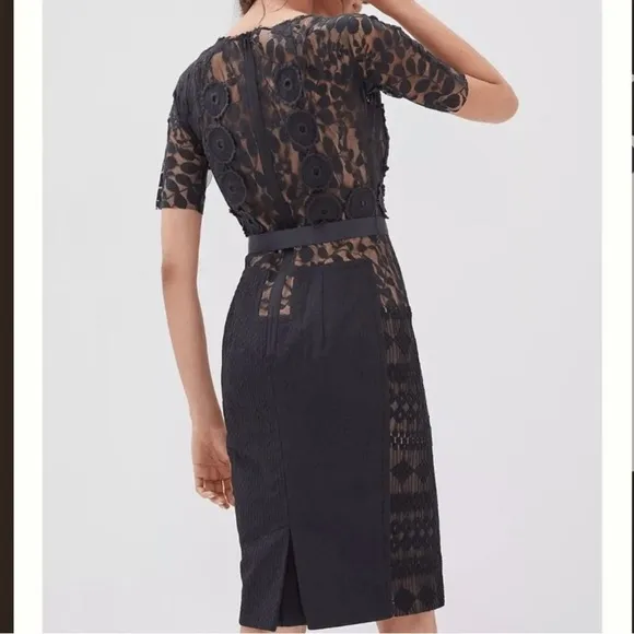 Anthropology Byron Lars Beguile Black Carissima Floral Lace Sheath Dress Sz 6