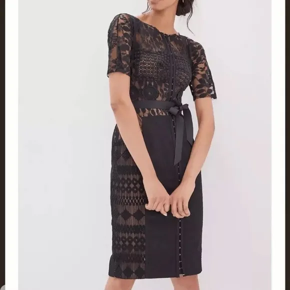 Anthropology Byron Lars Beguile Black Carissima Floral Lace Sheath Dress Sz 6