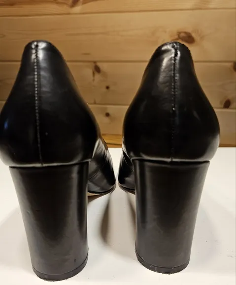 Antonio Melani Black Leather Women's Shoes With Block Heel. Size 7