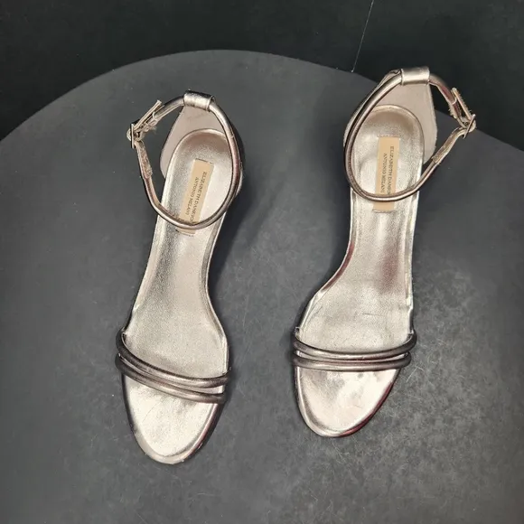 Antonio Melani sandals 9 Narrow silver leather padded strappy kitten new $150