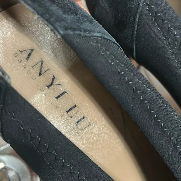 Anyi Lu Heart Black Suede Pumps Size 38.5 gently used handmade in Italy