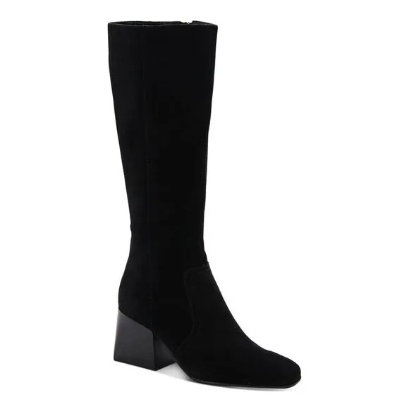 AQUA COLLEGE Womens Black Tori Square Toe Stacked Heel Boots Shoes 8.5 M