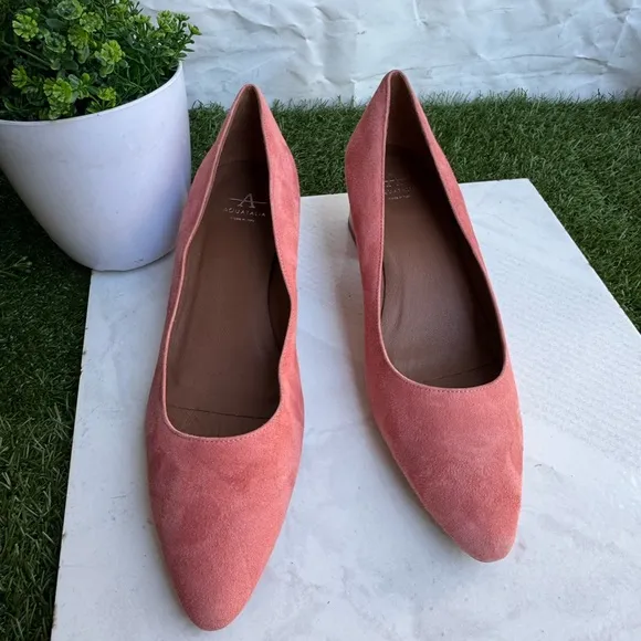 AQUATALIA Pasha Pump Elegant Suede Leather Pink Block Heel Women Shoes Sz 8 new