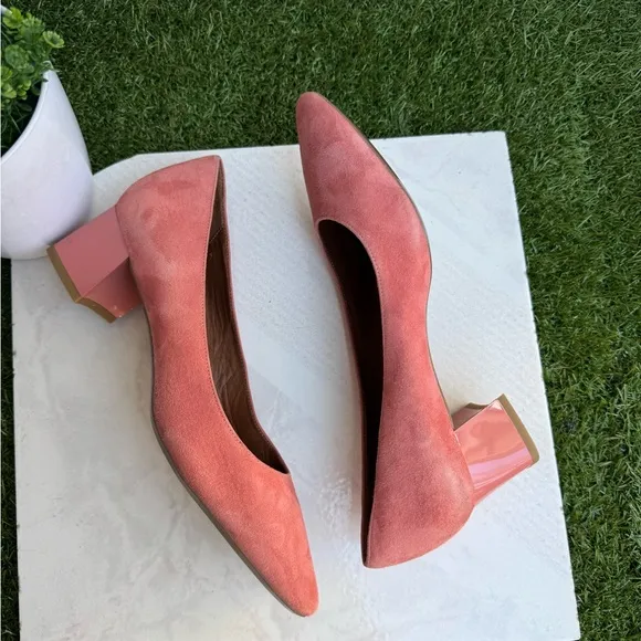 AQUATALIA Pasha Pump Elegant Suede Leather Pink Block Heel Women Shoes Sz 8 new