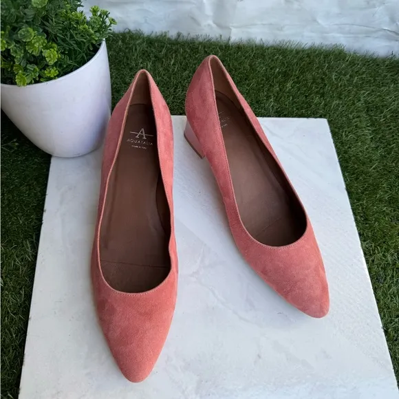 AQUATALIA Pasha Pump Elegant Suede Leather Pink Block Heel Women Shoes Sz 8 new