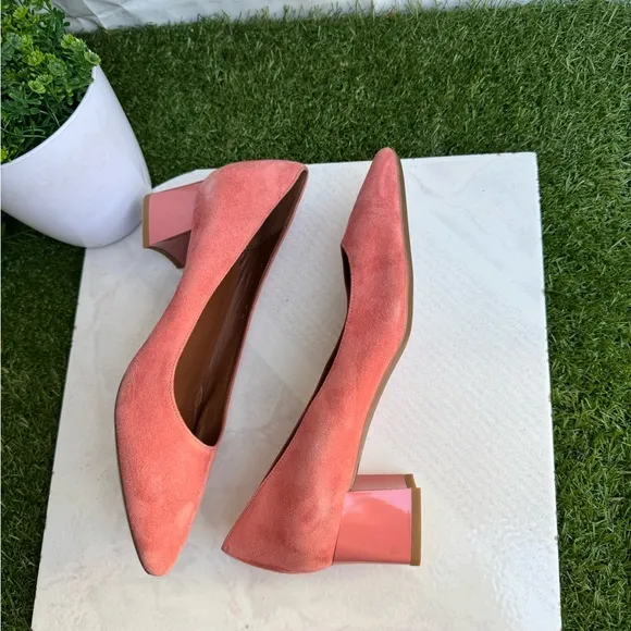 AQUATALIA Pasha Pump Elegant Suede Leather Pink Block Heel Women Shoes Sz 8 new