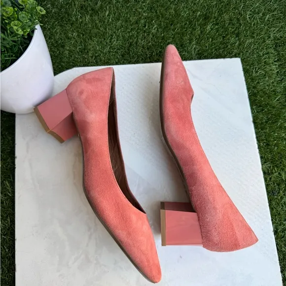 AQUATALIA Pasha Pump Elegant Suede Leather Pink Block Heel Women Shoes Sz 8 new