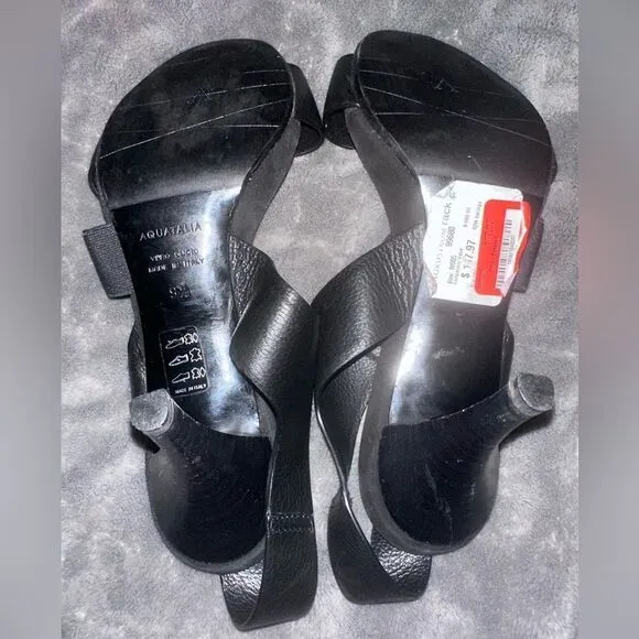 Aquatalia Pebbled Black Leather Strappy Sandals Sz 9.5