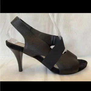 Aquatalia Pebbled Black Leather Strappy Sandals Sz 9.5