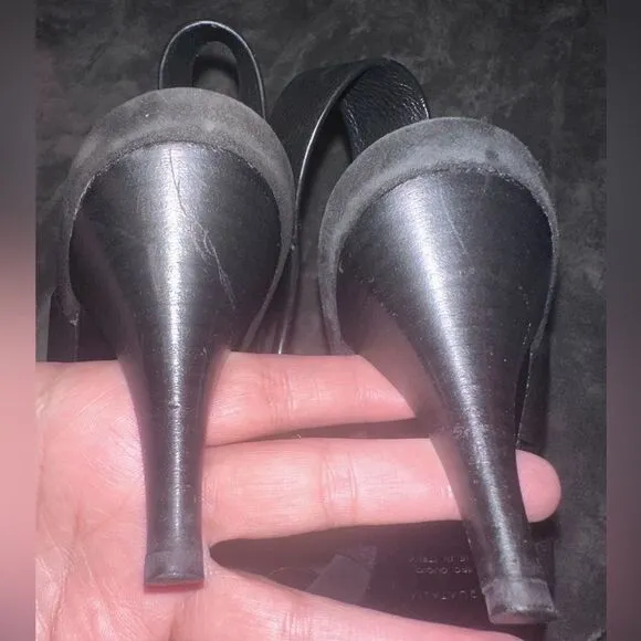 Aquatalia Pebbled Black Leather Strappy Sandals Sz 9.5