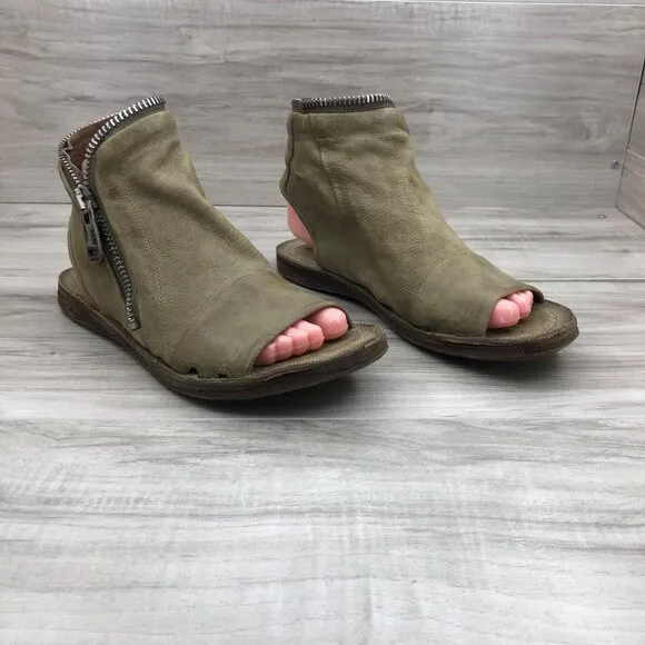 A.S. 98 Sandals Womens EU 38 Ritchie Tan Leather Zip Up Flat Open Toe Shoes