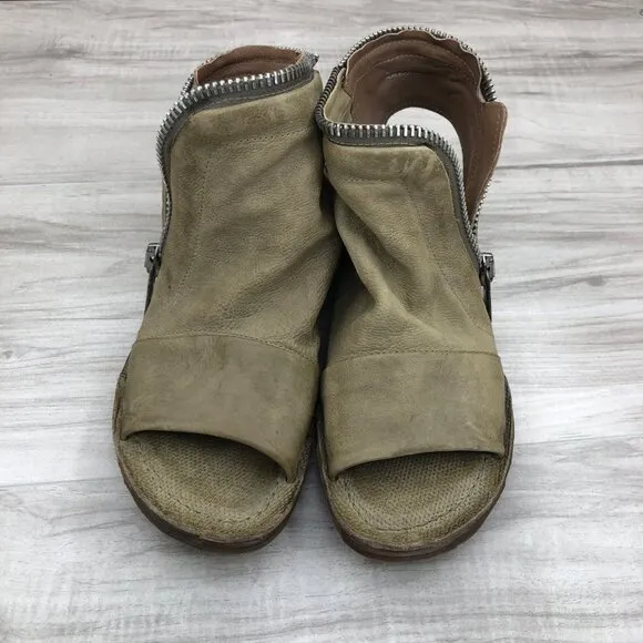 A.S. 98 Sandals Womens EU 38 Ritchie Tan Leather Zip Up Flat Open Toe Shoes