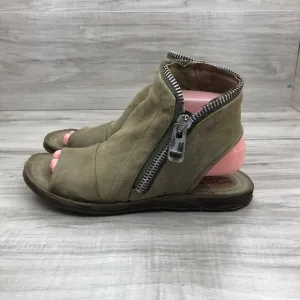 A.S. 98 Sandals Womens EU 38 Ritchie Tan Leather Zip Up Flat Open Toe Shoes