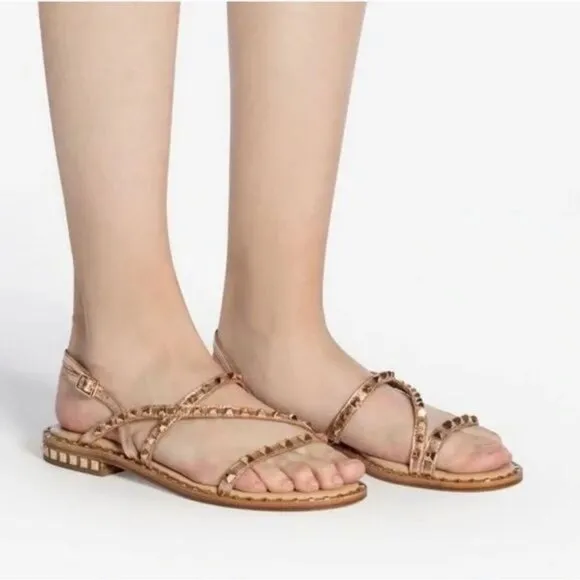 ASH Studded Leather Strappy Sandals in Ligth Gold  Size EU 36 / US 6