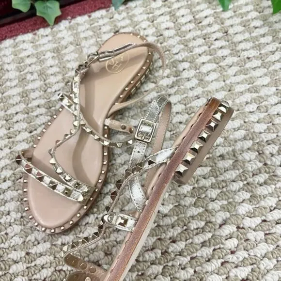 ASH Studded Leather Strappy Sandals in Ligth Gold  Size EU 36 / US 6