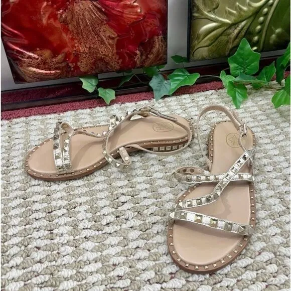ASH Studded Leather Strappy Sandals in Ligth Gold  Size EU 36 / US 6