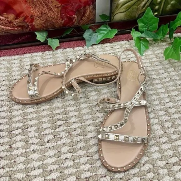 ASH Studded Leather Strappy Sandals in Ligth Gold  Size EU 36 / US 6