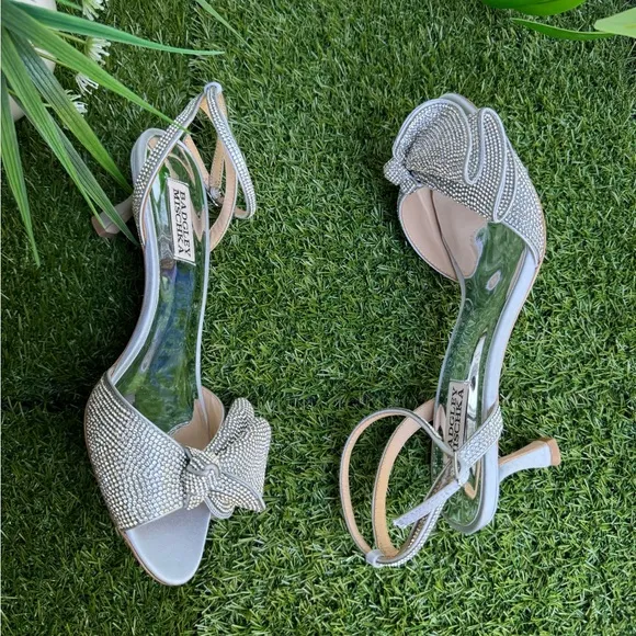 Badgley Mischka Collection Remi Crystal satin embellished ankle strap sandal s 8